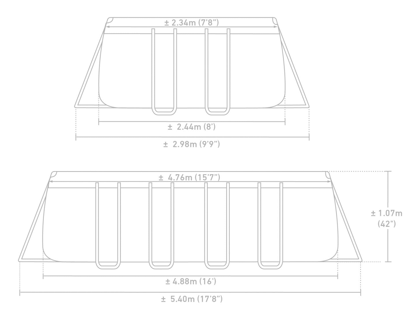 Каркасний басейн Intex Prism Frame Rectangular 4,88 м × 2,44 м × 1,07 м