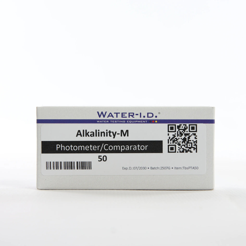 Alkalinity-M — 50 таб — упаковку реагенту показано спереду, етикетку добре видно