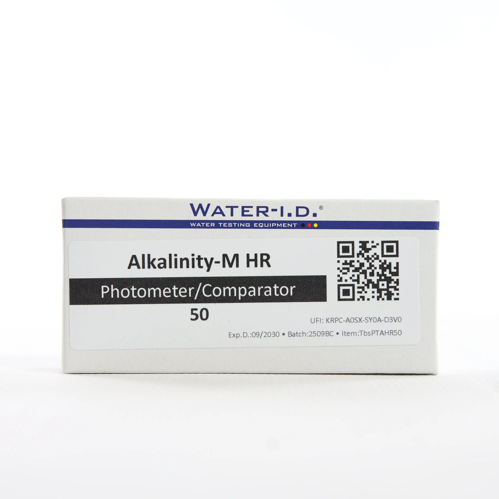 Alkalinity-M HR — 50 таб — упаковку реагенту показано спереду, етикетку добре видно