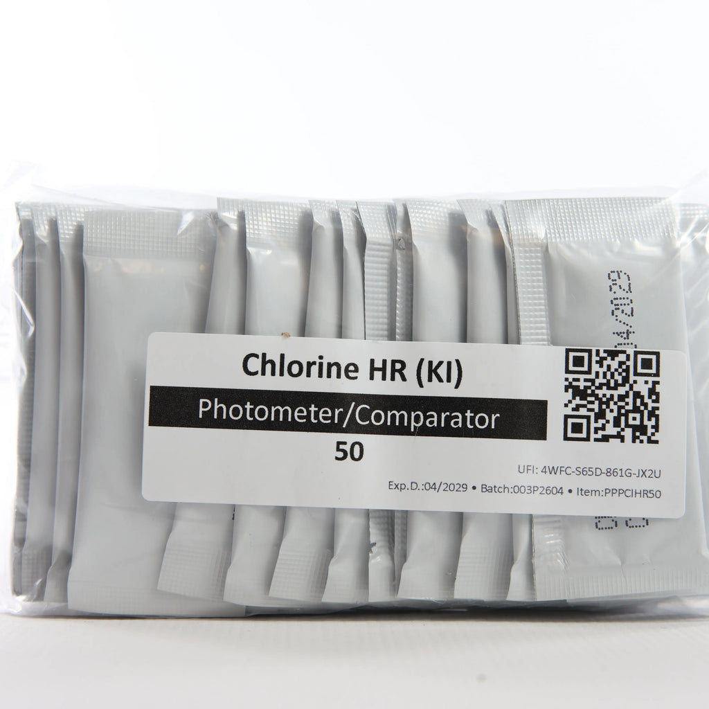 Chlorine HR (KI) — 50 саше — прозору упаковку із саше показано спереду, етикетку добре видно