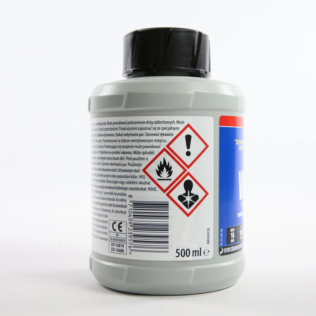 Клей для flex PVC_ABS Griffon WDF-05 0,5 л — банка стоїть під кутом ззаду, видно знаки та штрихкод