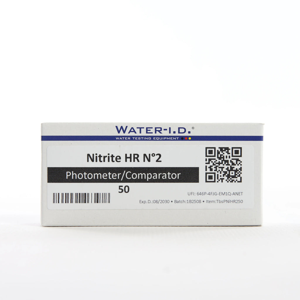 Nitrite HR 2 — 50 таб — велику упаковку реагенту показано спереду на білому фоні