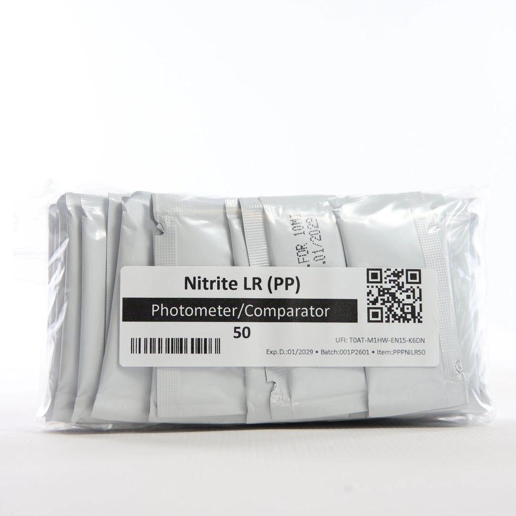 Nitrite LR — 50 саше — прозору упаковку із саше показано спереду, етикетку добре видно