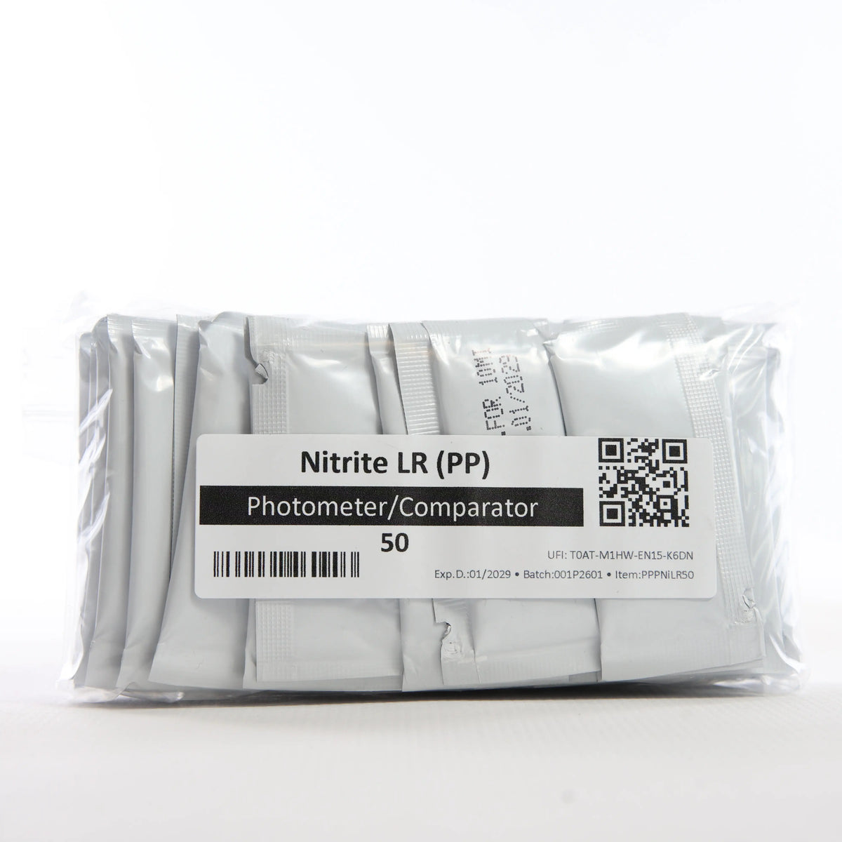Nitrite LR — 50 саше — прозору упаковку із саше показано спереду, етикетку добре видно