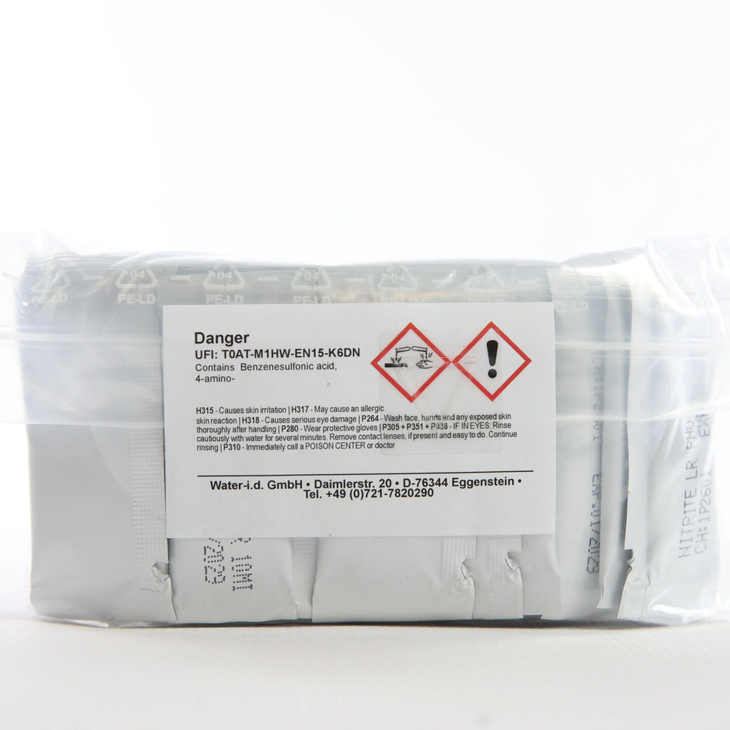 Nitrite LR — 50 саше — етикетку або попереджувальне маркування на упаковці показано крупним планом