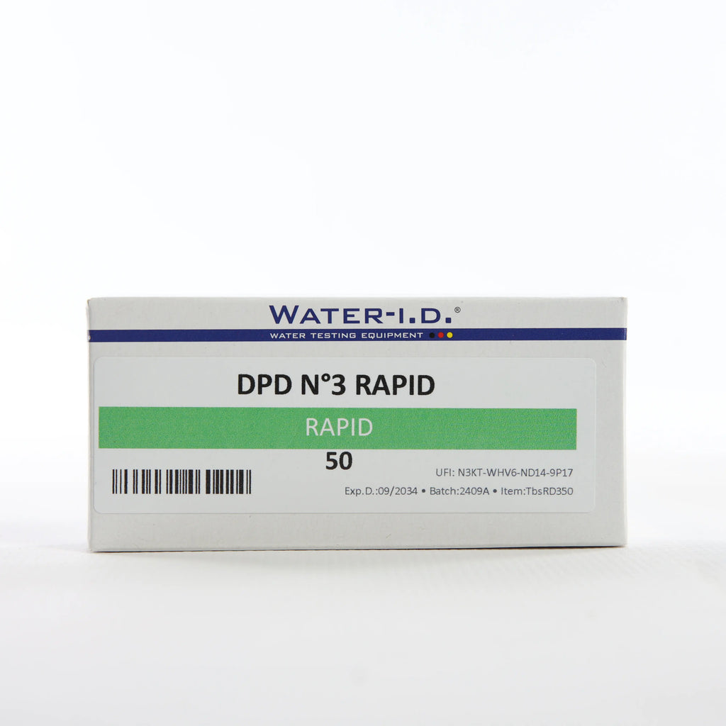 rapid DPD3 Хлор Загальний — 50 таб — упаковку реагенту показано спереду, етикетку добре видно
