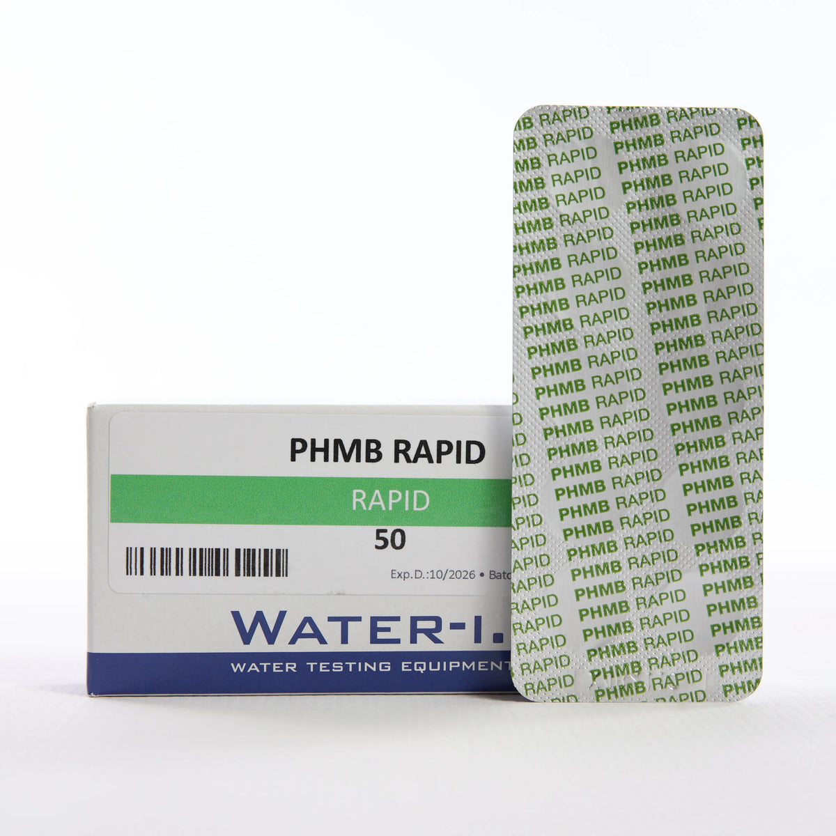 rapid PHMB — 50 таб — упаковку показано разом із блістером таблеток у фронтальному ракурсі