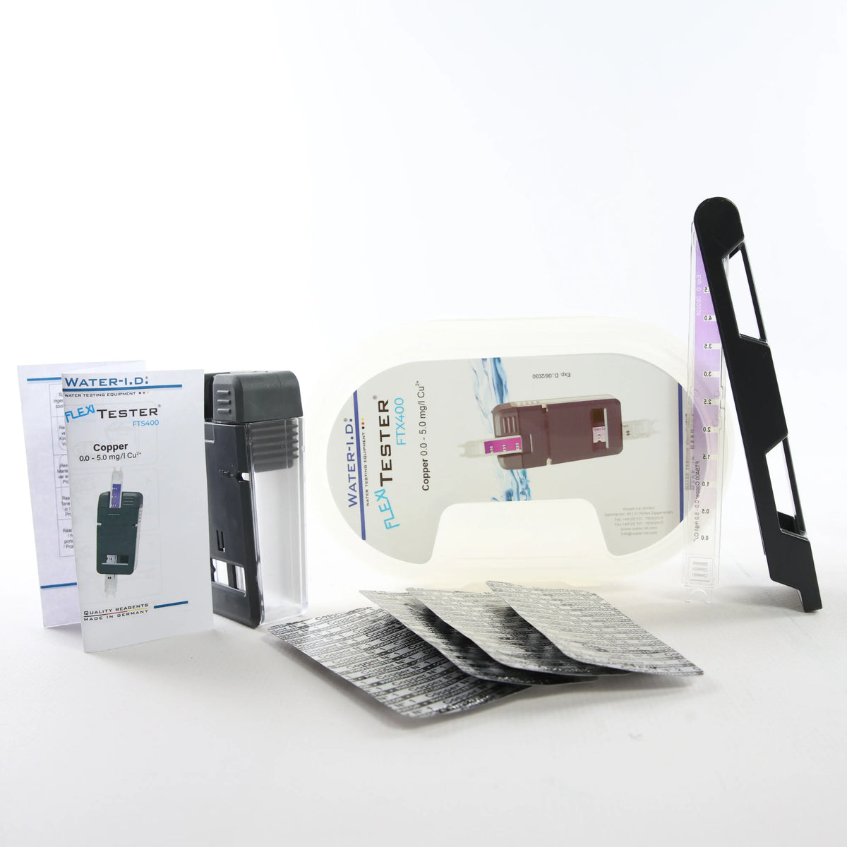 Тестер FlexiTester Kit (Мідь 0.0-5.0 мл) — комплектацію тестера показано разом у розкладеному вигляді